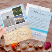 Dusty Blue Tropical Beach Hearts in Zand Weddensch Bedankkaart