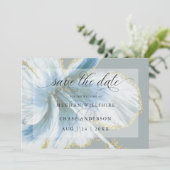 Dusty Blue Tropical Flower Waterverf Save the Data Save The Date (Staand voorkant)