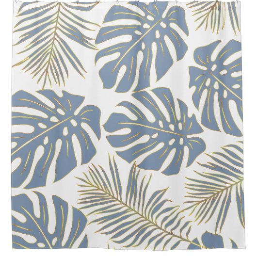 Dusty blue tropical leaves with gold outline douchegordijn (Voorkant)