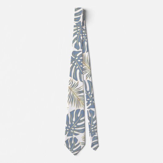 Dusty blue tropical monstera en palmbladeren stropdas (Voorkant)