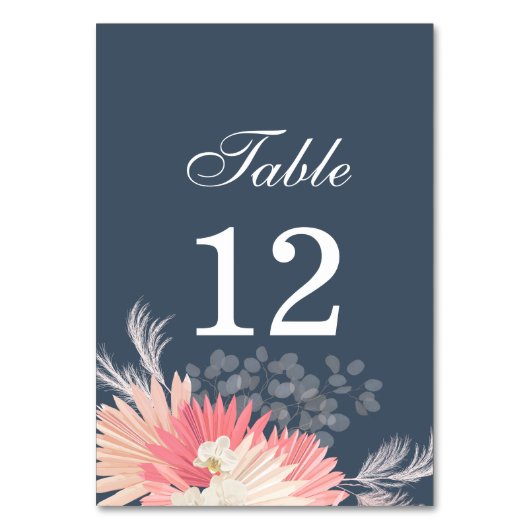 Dusty Blue Tropical Orchid Wedding Table Number Kaart (Achterkant)