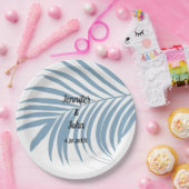 Dusty Blue Tropical Palm Tree Leaf Cute Wedding Papieren Bordje (Feest)