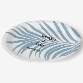 Dusty Blue Tropical Palm Tree Leaf Cute Wedding Papieren Bordje (Gekanteld)