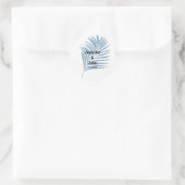 Dusty Blue Tropical Palm Tree Leaf Cute Wedding Ronde Sticker (Tas)