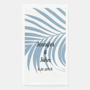 Dusty Blue Tropical Palm Tree Leaf Cute Wedding Servet