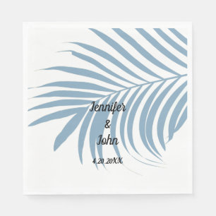 Dusty Blue Tropical Palm Tree Leaf Cute Wedding Servet