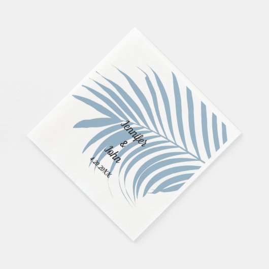 Dusty Blue Tropical Palm Tree Leaf Cute Wedding Servet (Hoek)