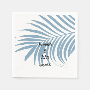Dusty Blue Tropical Palm Tree Leaf Cute Wedding Servet
