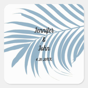 Dusty Blue Tropical Palm Tree Leaf Cute Wedding Vierkante Sticker