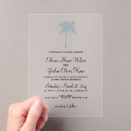 Dusty Blue Tropical Palm Tree Wedding Invitations Acryl Uitnodigingen