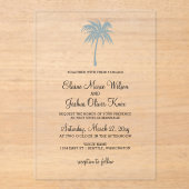 Dusty Blue Tropical Palm Tree Wedding Invitations Acryl Uitnodigingen (Voorkant)