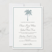 Dusty Blue Tropical Palm Tree Wedding Invitations Kaart (Voorkant)