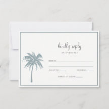 Dusty Blue Tropical Palm Tree Wedding RSVP