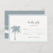 Dusty Blue Tropical Palm Tree Wedding RSVP (Voorkant / Achterkant)