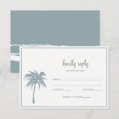 Dusty Blue Tropical Palm Tree Wedding RSVP Kaartje (Voorkant / Achterkant)