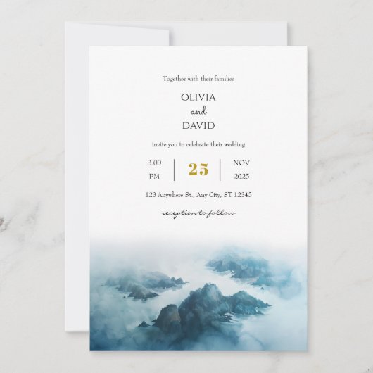 Dusty Blue Tropical Seaside Island Beach bruiloft Kaart (Voorkant)