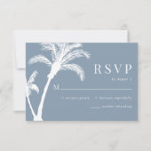 Dusty Blue Tropische Palm Beach Bruiloft RSVP Kaartje (Voorkant)