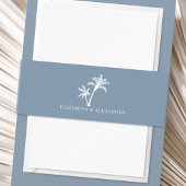 Dusty Blue Tropische Palm Beach Bruiloft Uitnodigingen Wikkel