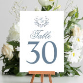 Dusty Blue Trouwtafel Nummer Monogram Motief Kaart