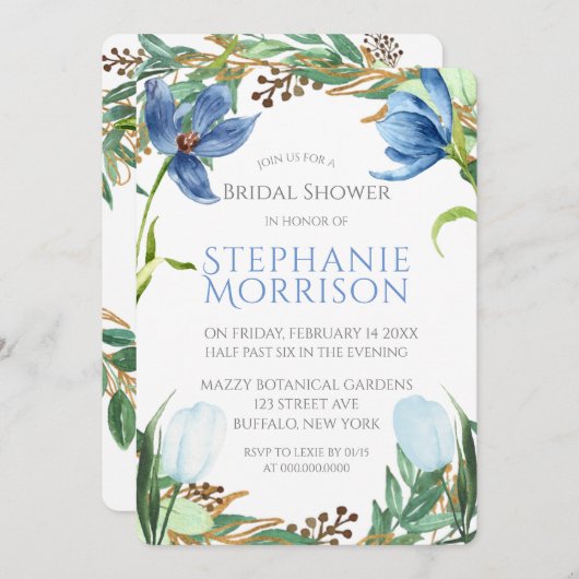 Dusty Blue Tulip Peony Bridal Shower Kaart (Voorkant / Achterkant)