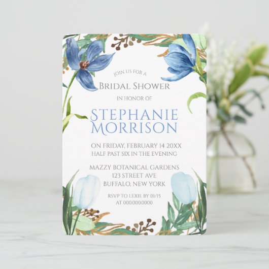 Dusty Blue Tulip Peony Bridal Shower Kaart (Staand voorkant)