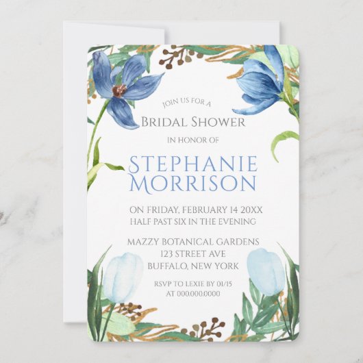 Dusty Blue Tulip Peony Bridal Shower Kaart (Voorkant)