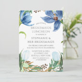 Dusty Blue Tulip Peony Bridesmaids Luncheon Kaart (Staand voorkant)