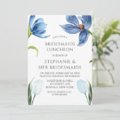 Dusty Blue Tulip Peony Bridesmaids Luncheon Kaart (Staand voorkant)