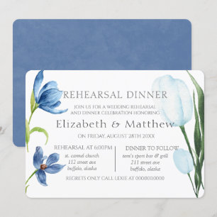 Dusty Blue Tulip Waterverf Peony Rehearsal Dinner Kaart