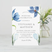 Dusty Blue Tulip Waterverf Peony Wedding Kaart (Staand voorkant)