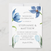 Dusty Blue Tulip Waterverf Peony Wedding Kaart (Voorkant)