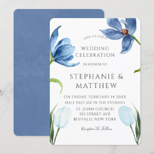 Dusty Blue Tulip Waterverf Peony Wedding Kaart