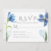 Dusty Blue Tulip Waterverf Peony Wedding RSVP Kaart (Voorkant)