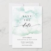 Dusty Blue, Turquoise en groene Waterverf Save The Date (Voorkant)