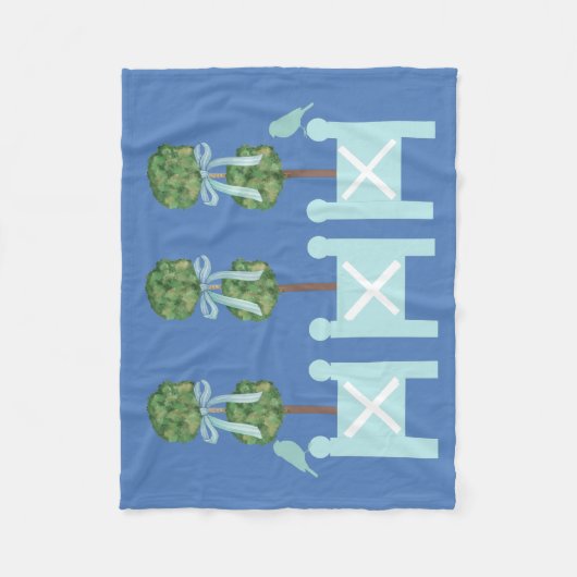 Dusty Blue Turquoise Topiary Vogelwerpen Fleece Deken (Voorkant)