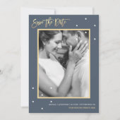 Dusty Blue Two Photo with Stippen Save the Date (Voorkant)