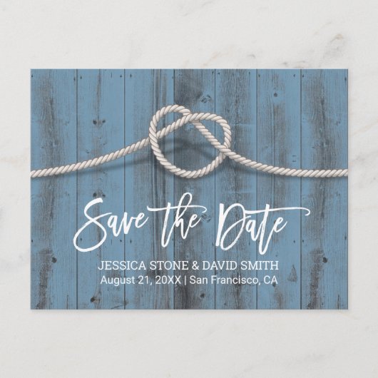 Dusty Blue Tying the Knot Wedding Save the Date Aankondigingskaart (Voorkant)