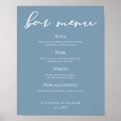Dusty Blue Typography Wedding Bar Menu Poster (Voorkant)