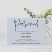 Dusty Blue Uitgestelde bruiloft Aankondiging Kaart (Staand voorkant)