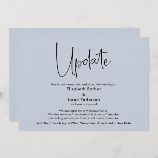 Dusty Blue Uitgestelde bruiloft Update Kaart (Voorkant / Achterkant)