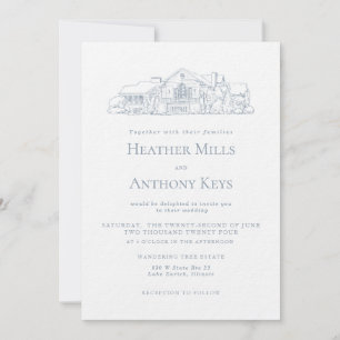 Dusty Blue Uitnodiging met schets van de locatie