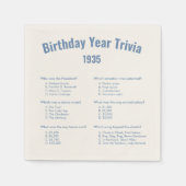Dusty Blue Verjaardag Jaar Trivia Game Party Serve Servet (Voorkant)