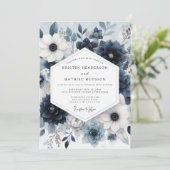 Dusty Blue Vesperal Bloom Wedding Kaart (Staand voorkant)
