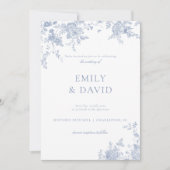 Dusty Blue Victoriaans Floral Wedding Invitation Kaart (Voorkant)