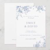 Dusty Blue Victoriaans Floral Wedding Invitation Kaart (Voorkant / Achterkant)