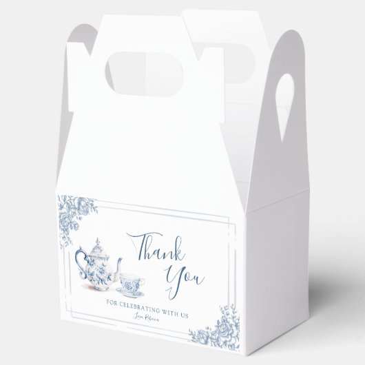 Dusty Blue Victoriaans Garden Afternoon Tea Bedankdoosjes (Geopend)