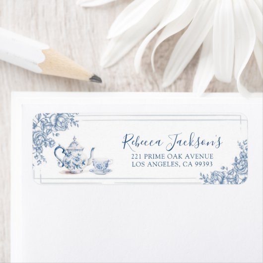 Dusty Blue Victoriaans Garden Afternoon Tea Etiket (Insitu)