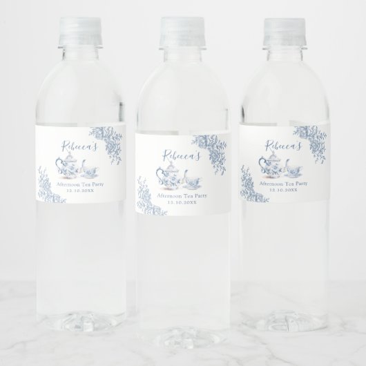 Dusty Blue Victoriaans Garden Afternoon Tea Waterfles Etiket (Flessen)