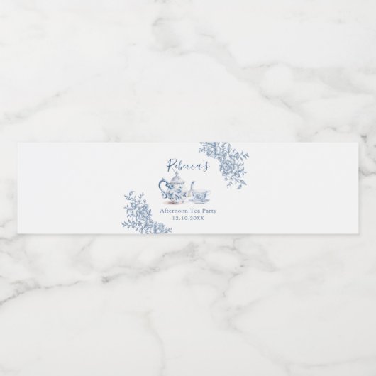 Dusty Blue Victoriaans Garden Afternoon Tea Waterfles Etiket (Enkel label)