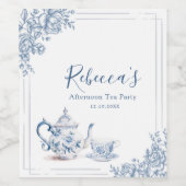 Dusty Blue Victoriaans Garden Afternoon Tea Wijn Etiket (Enkel label)